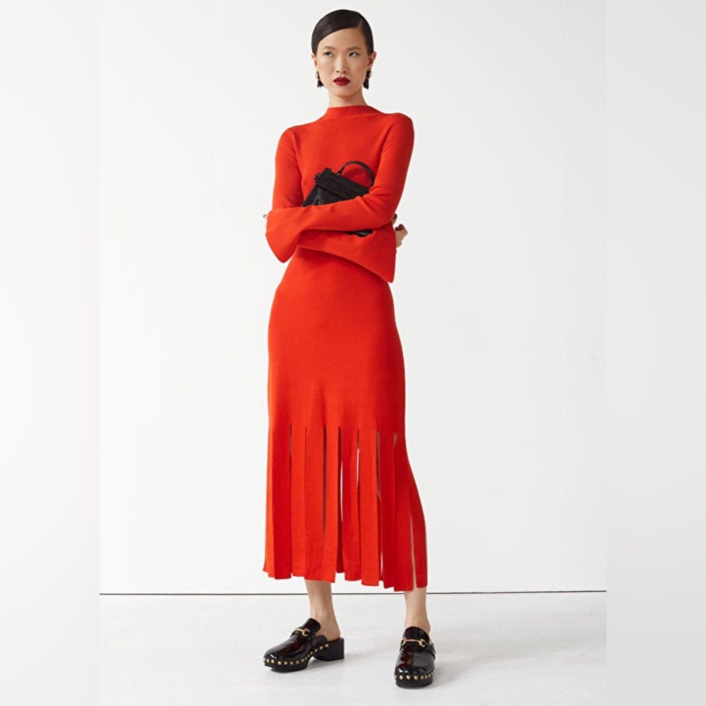 NWOT & Other Stories Fringed Mock Neck Midi Dress